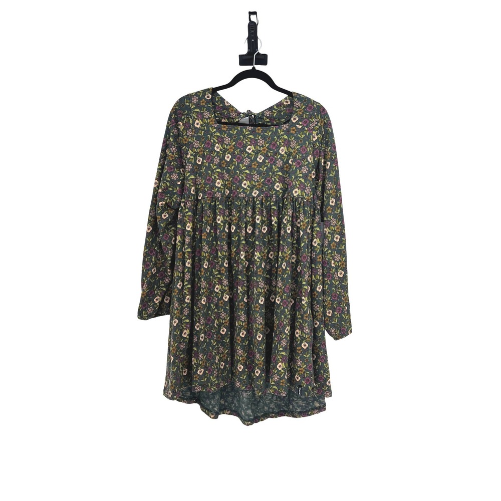 Known Supply Ambrose Forest Bloom Floral Green Empire Waist Mini Dress Large NWT